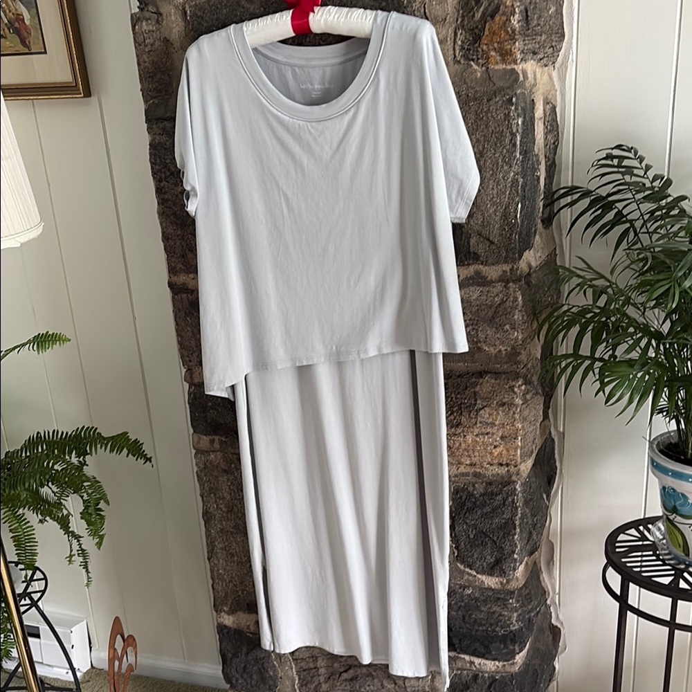 SIZE M Soft Surroundings Soft Med Gray Dress with Attached Angled Over Top.